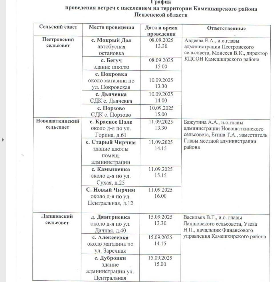 График проведения встреч 
