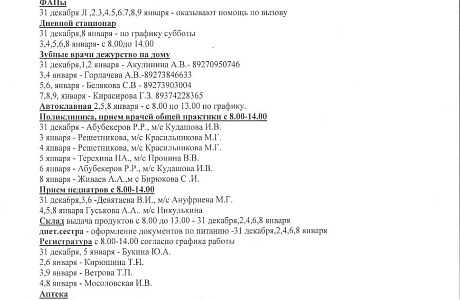 График работы в праздничные и выходные дни Камешкирской участковой больницы ГБУЗ «Кузнецкая межрайонная больница» График работы в праздничные и выходные дни Камешкирской участковой больницы ГБУЗ «Кузнецкая межрайонная больница»
